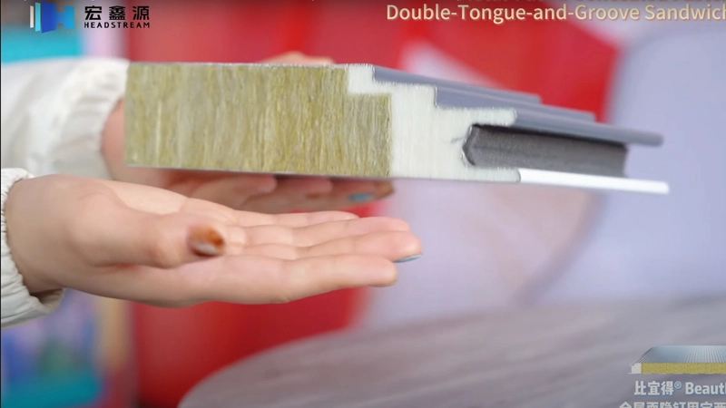 Panel sándwich de lana de roca sellada con bordes de poliuretano, ignífugo y aislado